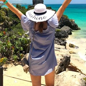 Style Envy off shoulder blue striped dress